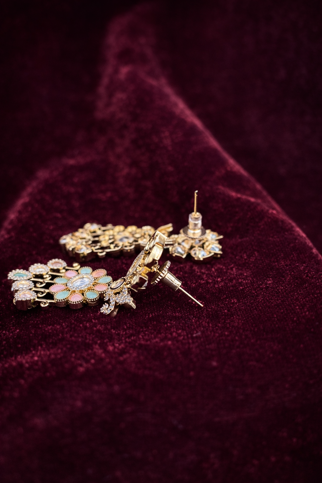 Pastel Aira Floral Polki & Pearl Dangle Earrings