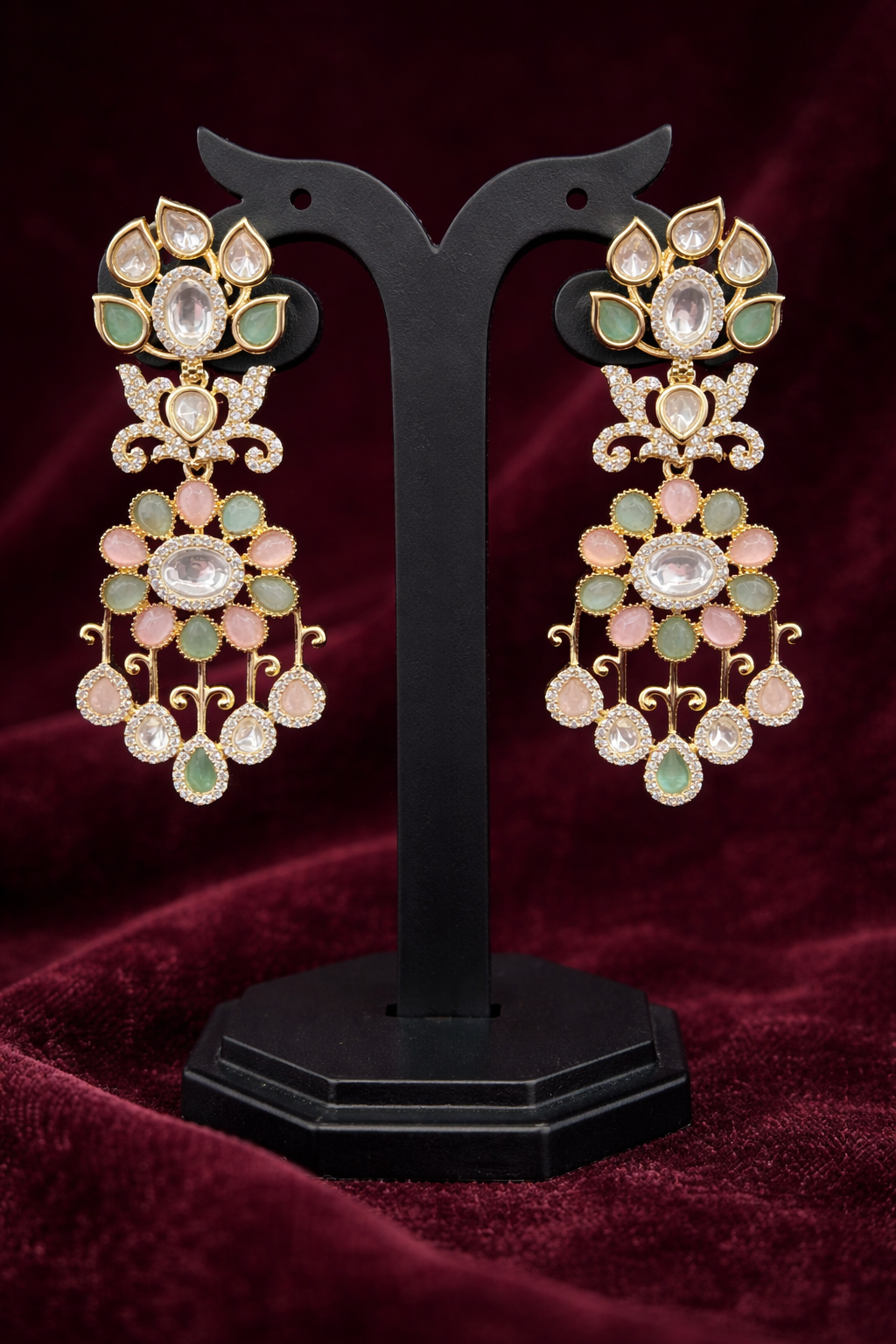Pastel Aira Floral Polki & Pearl Dangle Earrings