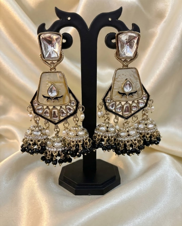 Black Ivory Ruby Kundan Jhumka Earrings