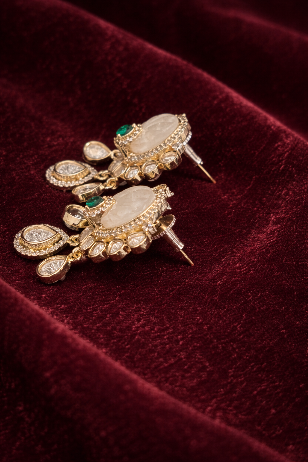 Emerald Green Beaded Polki-Style Choker & Earring Set