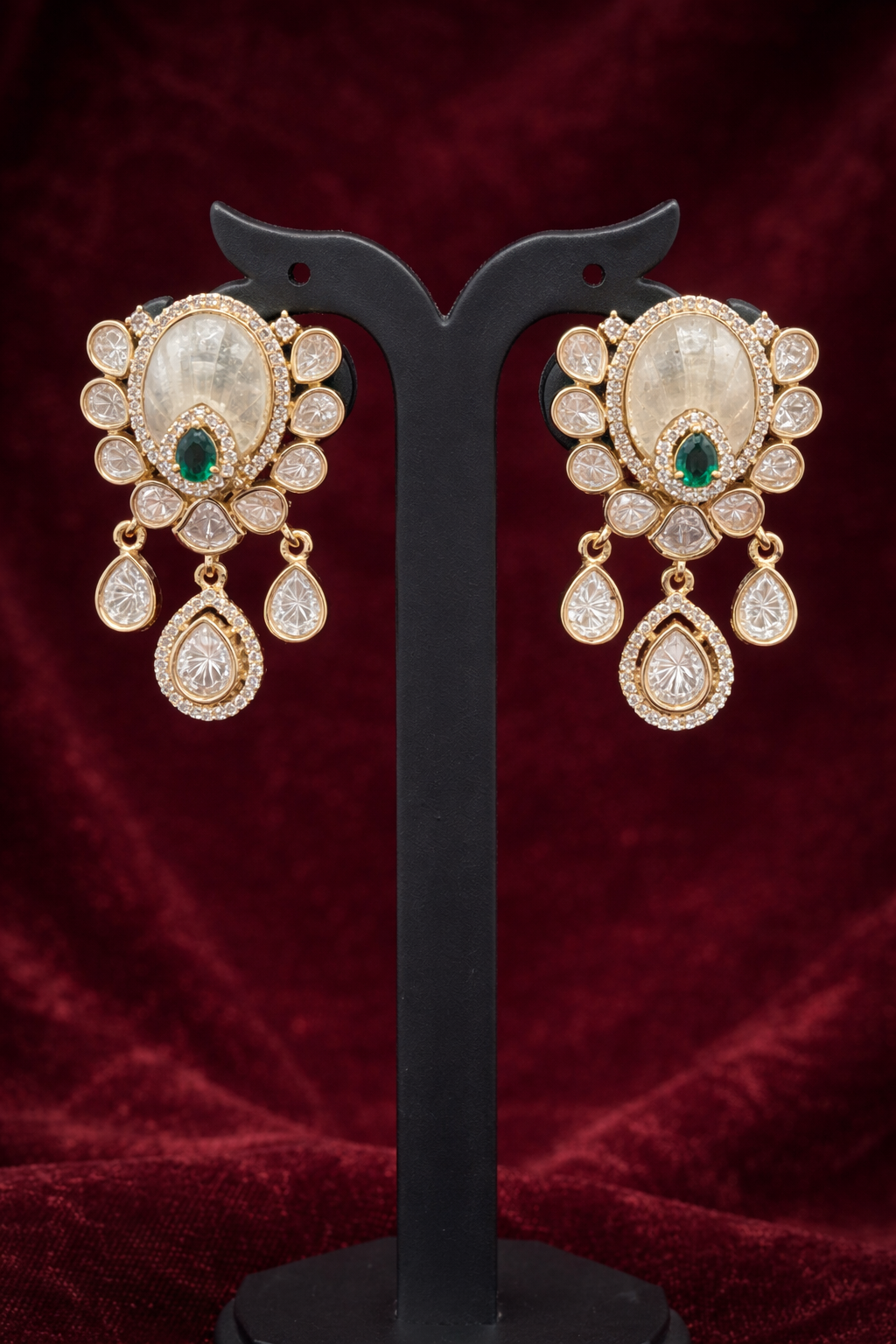 Emerald Green Beaded Polki-Style Choker & Earring Set