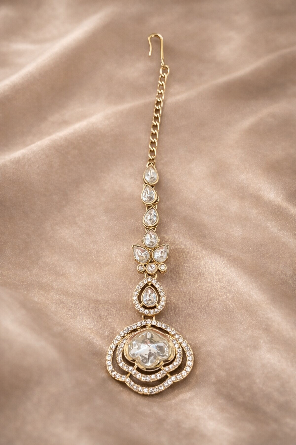 Crystal Polki Dangler  Earrings with Maang Tikka