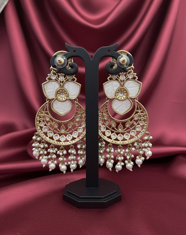 Royal Kundan Chandbali Earrings - White