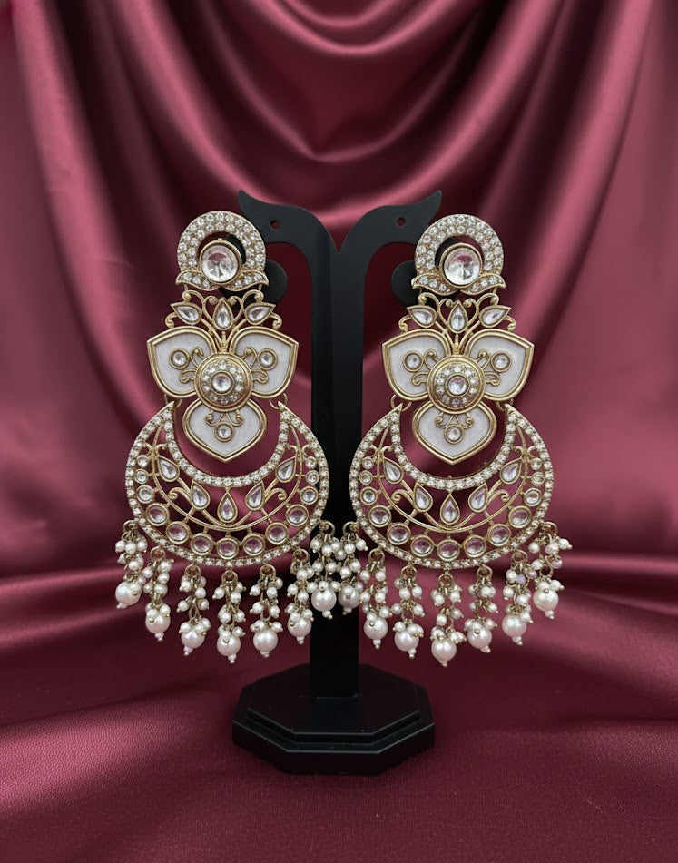 Royal Kundan Chandbali Earrings - White