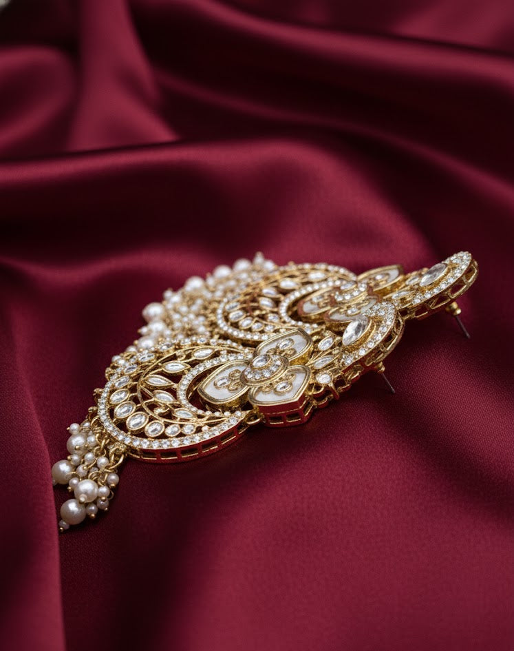 Royal Kundan Chandbali Earrings - White