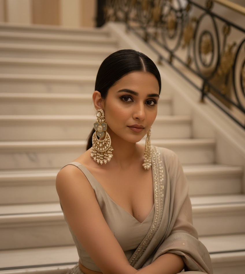 Royal Kundan Chandbali Earrings - Mint Green