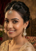 Crystal Polki Dangler  Earrings with Maang Tikka