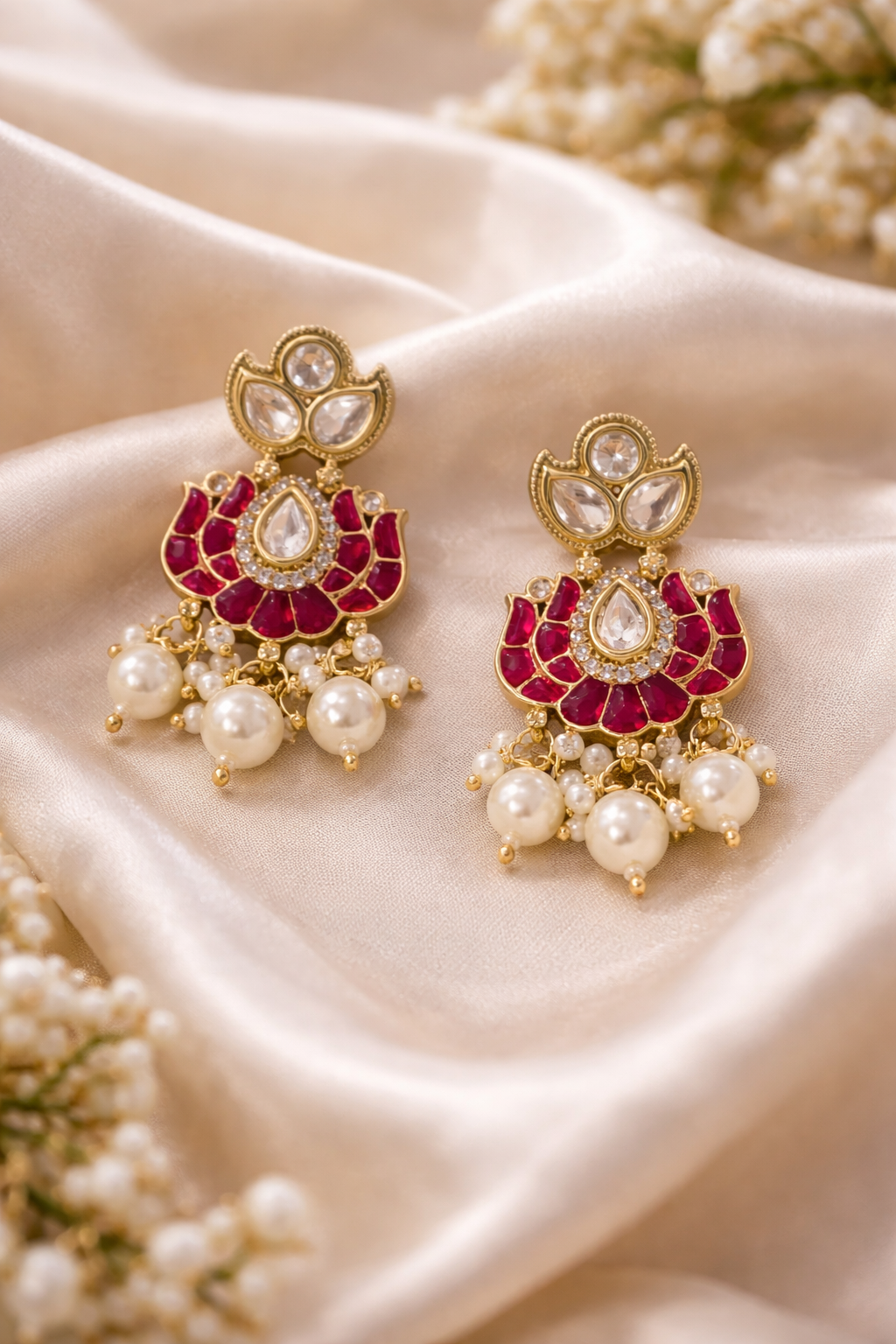 The Gulmarg Crimson Lotus Pearl Choker Set