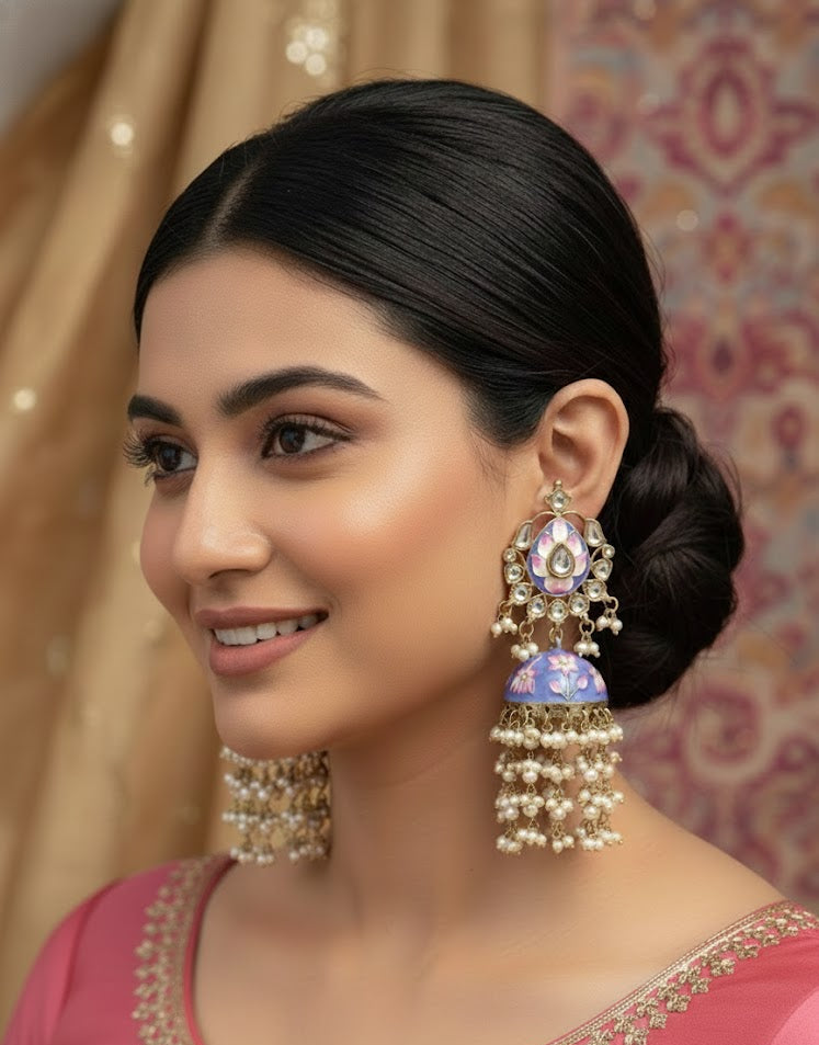 Gulmarg Rosé Floral Jhumka Earrings - Blue
