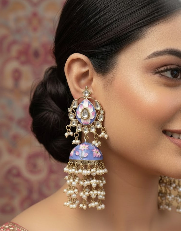 Gulmarg Rosé Floral Jhumka Earrings - Blue