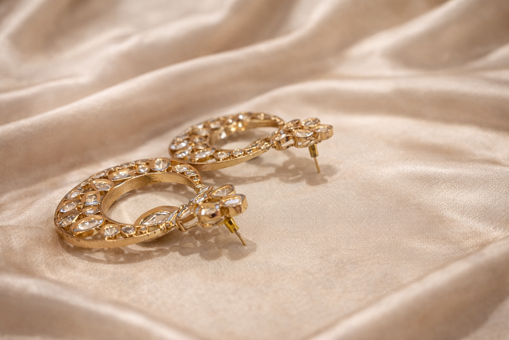 The Gulmarg Rose Gold Victorian Polki Necklace & Chandbali Set