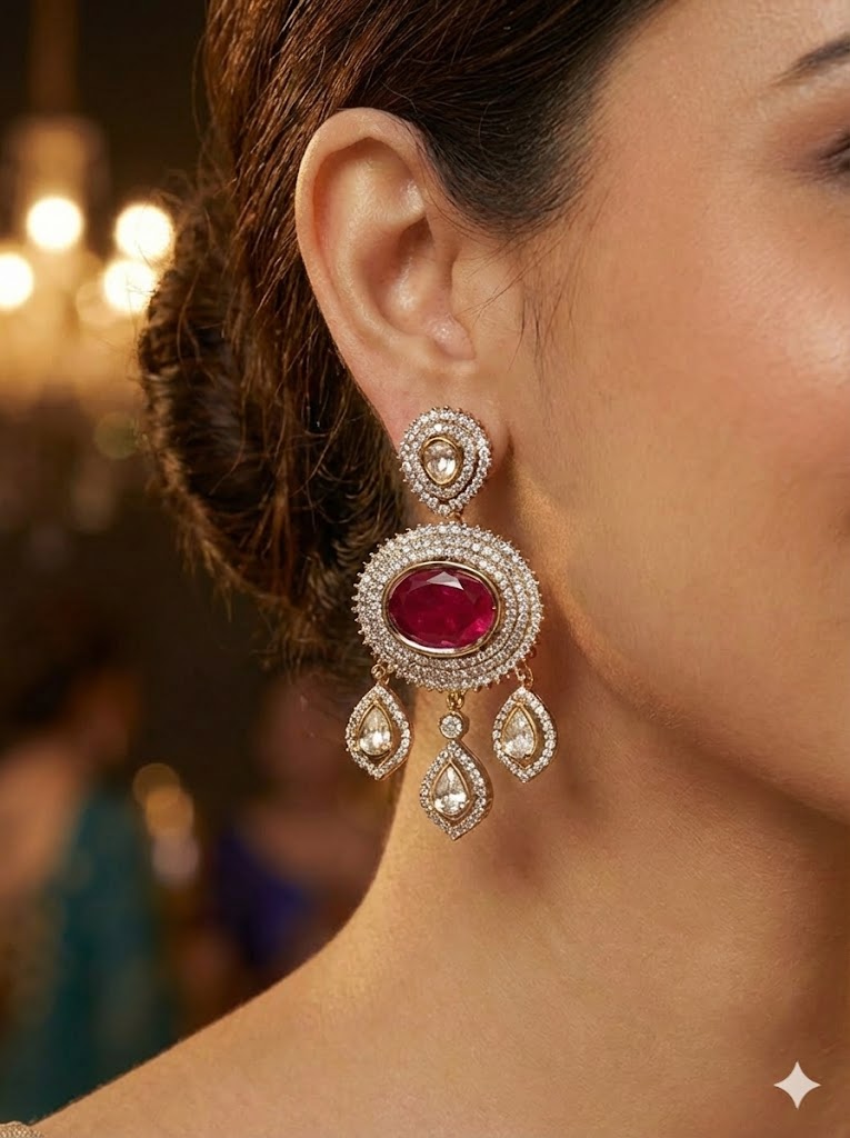 Gulmarg Royale Ruby Drop Earrings