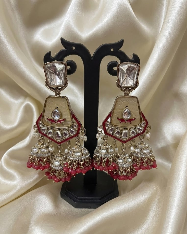 Ivory Ruby Kundan Jhumka Earrings