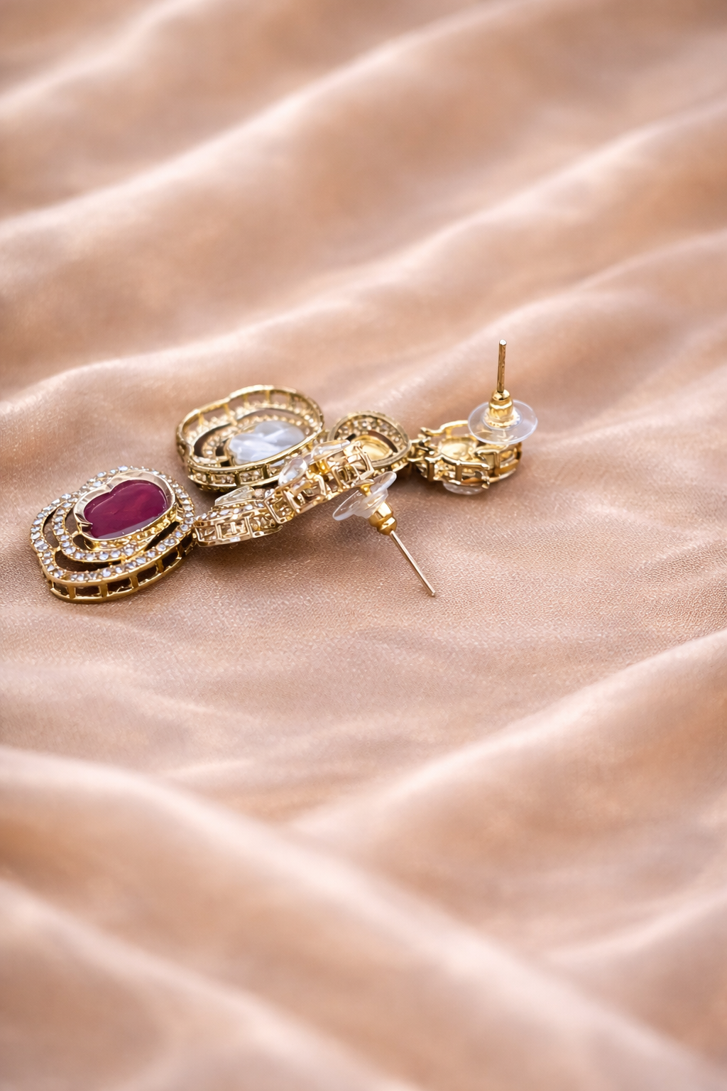 Wine & Crystal Polki Dangler  Earrings with Maang Tikka