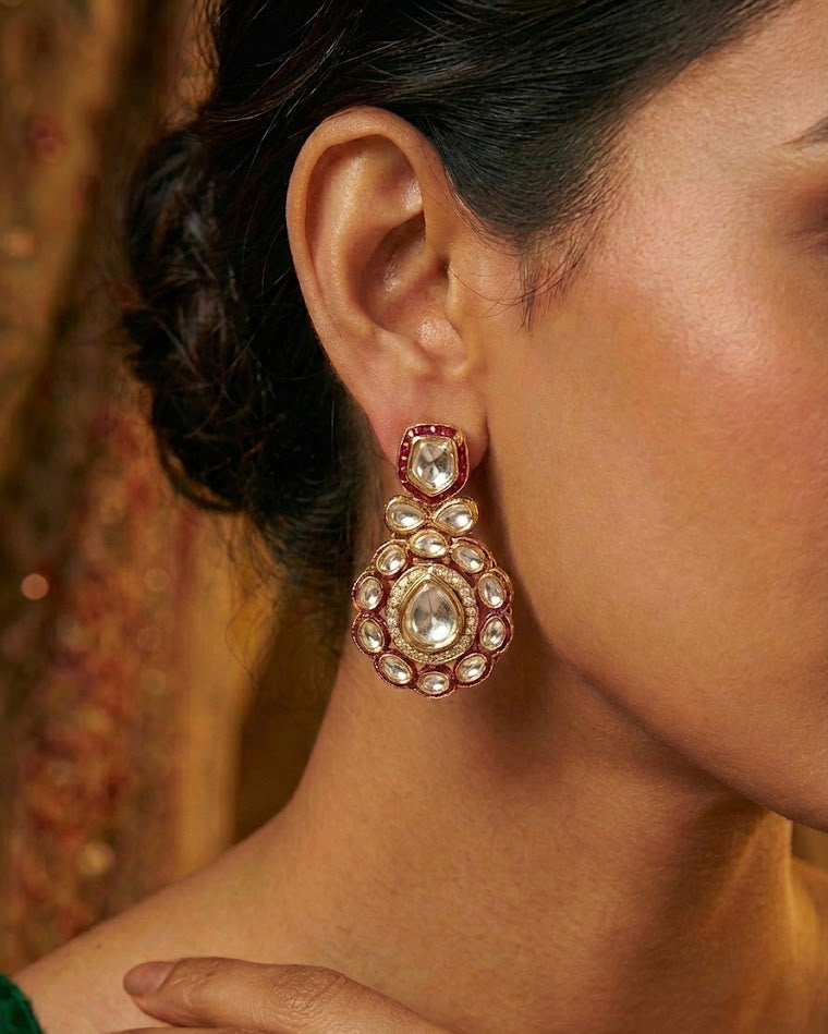 The Zoya Red Polki Drop Earrings