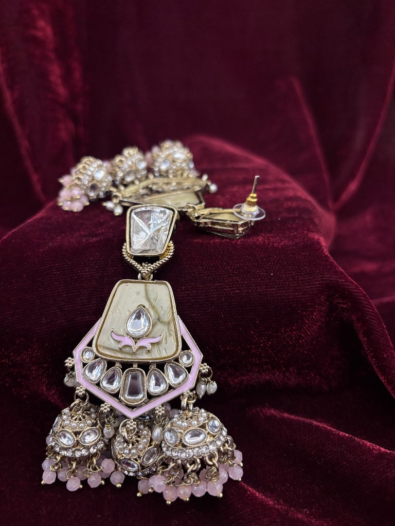 Blush Pink Ivory Ruby Kundan Jhumka Earrings
