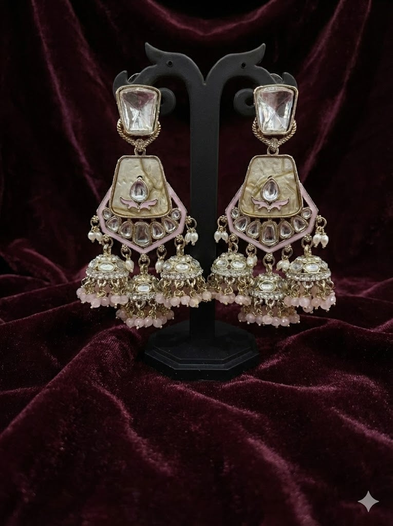 Blush Pink Ivory Ruby Kundan Jhumka Earrings