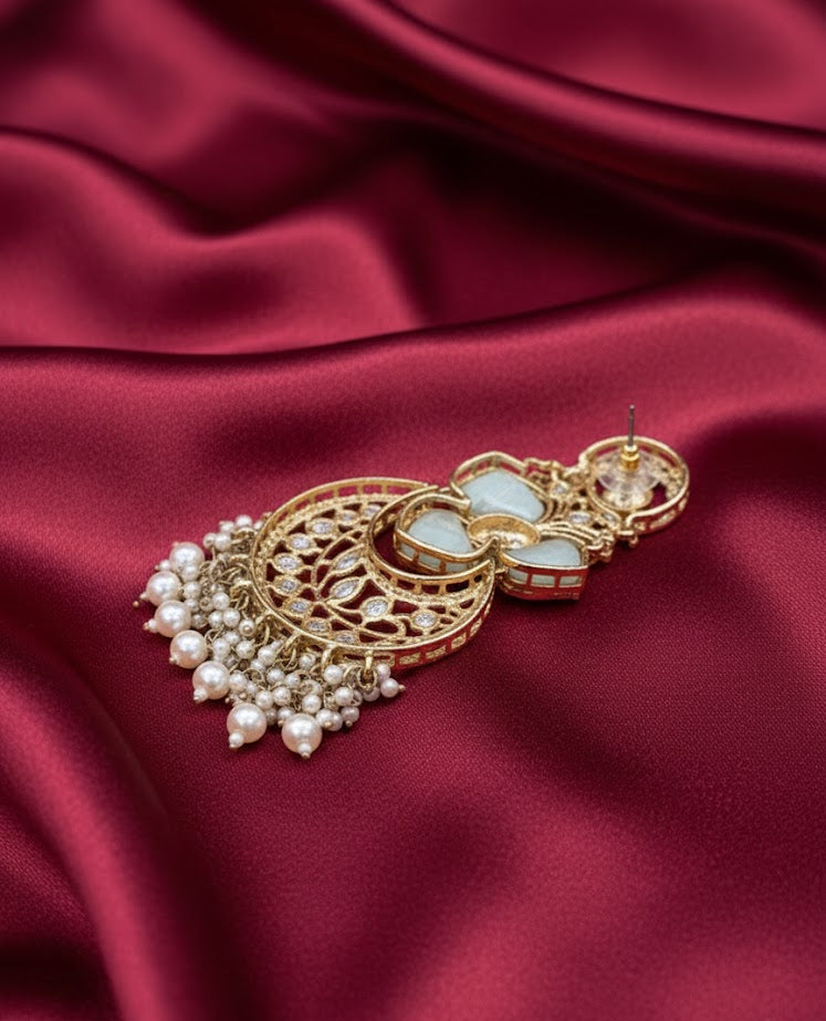 Royal Kundan Chandbali Earrings - Mint Green