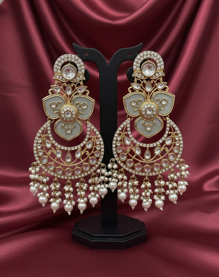 Royal Kundan Chandbali Earrings - Mint Green