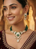 Emerald Green Beaded Polki-Style Choker & Earring Set