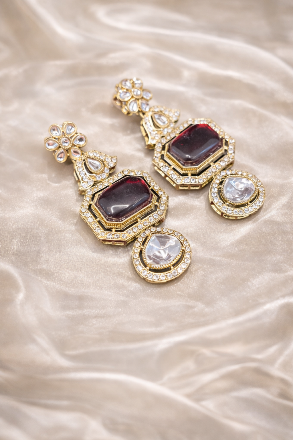 The Crimson Heritage Polki Necklace & Mang-Tika Set - Maroon