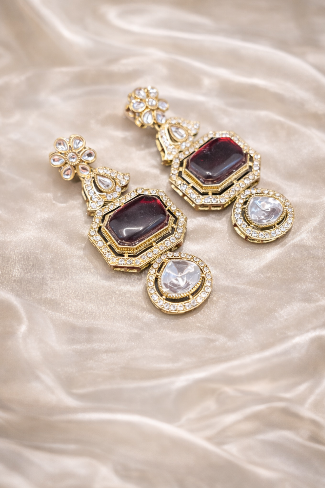 The Crimson Heritage Polki Necklace & Mang-Tika Set - Maroon