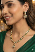 Delicate Grace: Single-Line Polki Pendant Set - Emerald Green