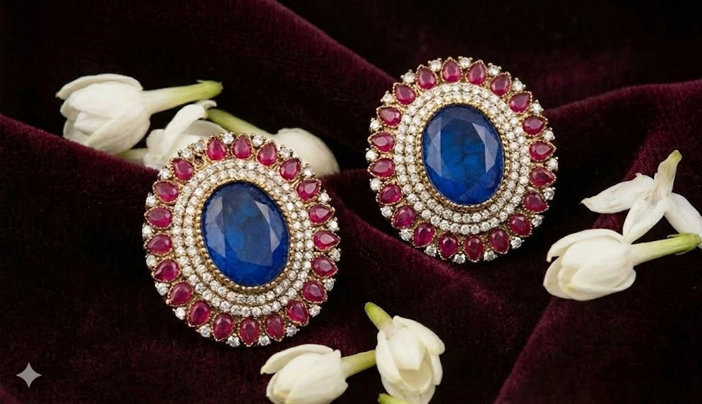Royal Blue Doublet Stone Stud Earrings - Royal Blue