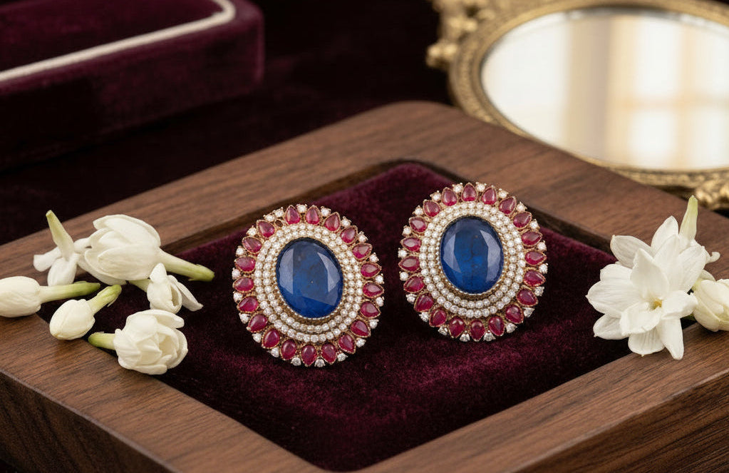 Royal Blue Doublet Stone Stud Earrings - Royal Blue