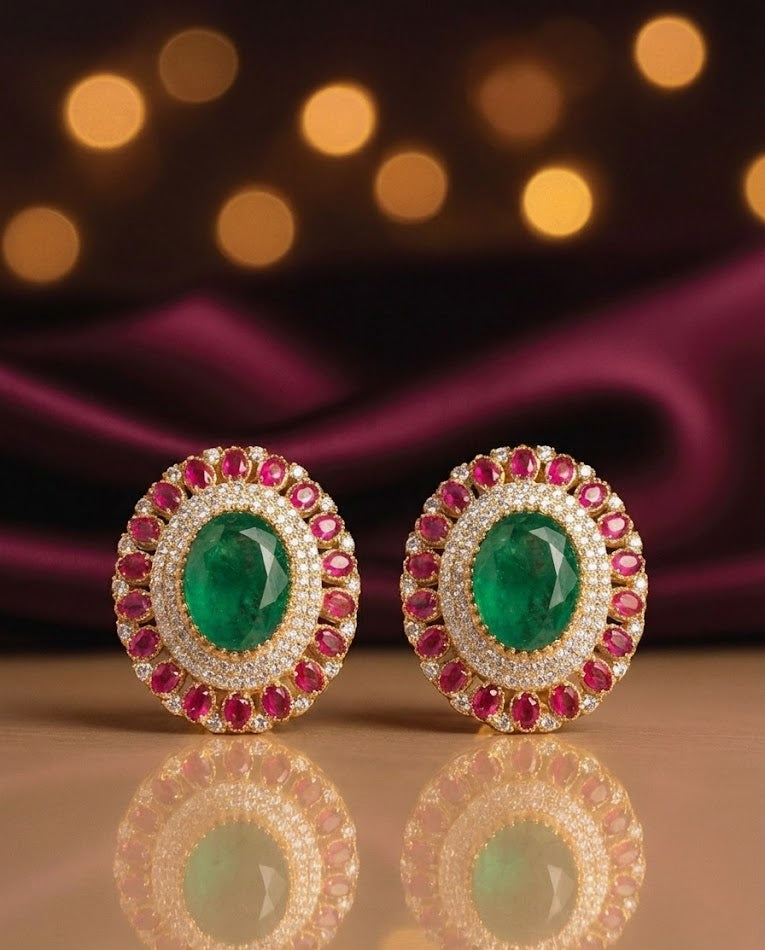 Emerald Green Doublet Stone Stud Earrings