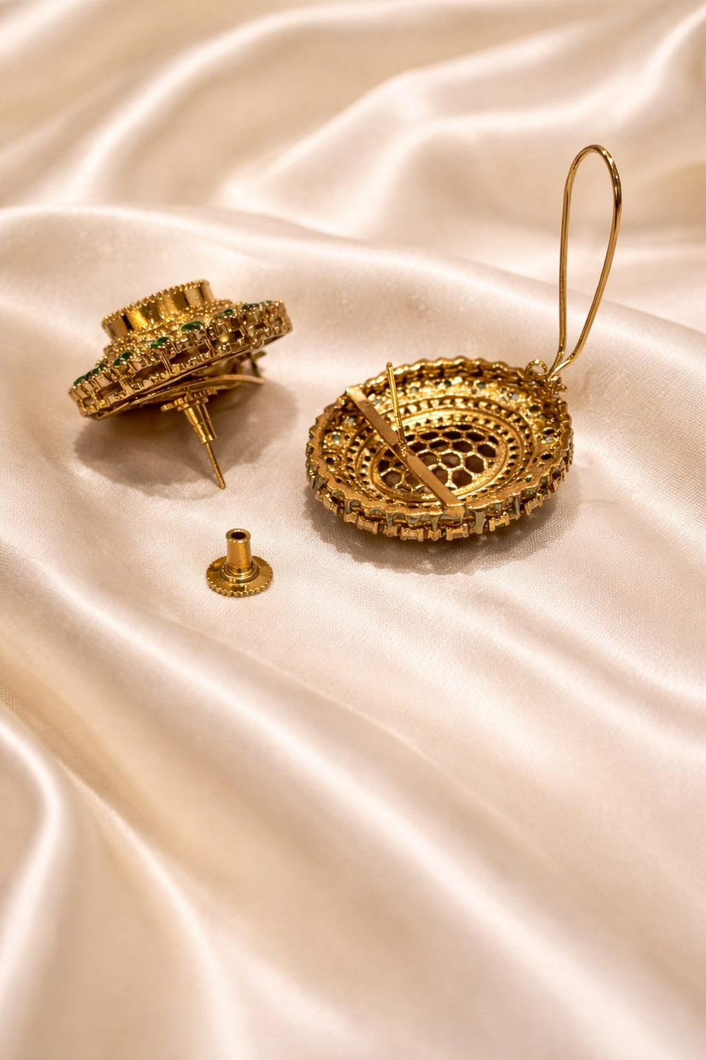 Deep Ruby and Emerald Doublet Stone Stud Earrings - Maroon