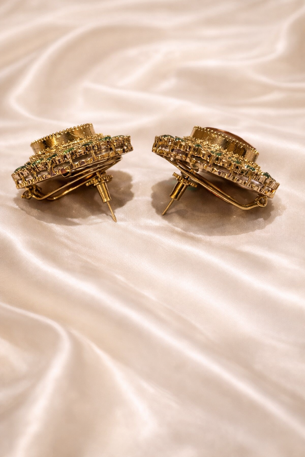 Deep Ruby and Emerald Doublet Stone Stud Earrings - Maroon