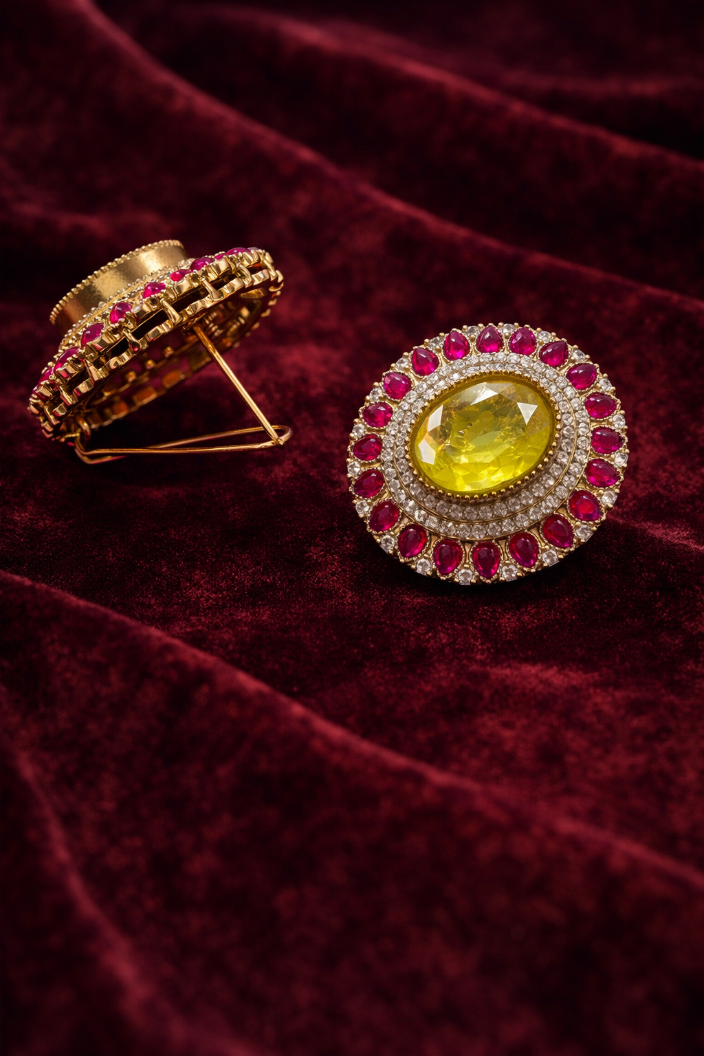 Sun Kissed Haldi Doublet Stone Stud Earrings - Yellow