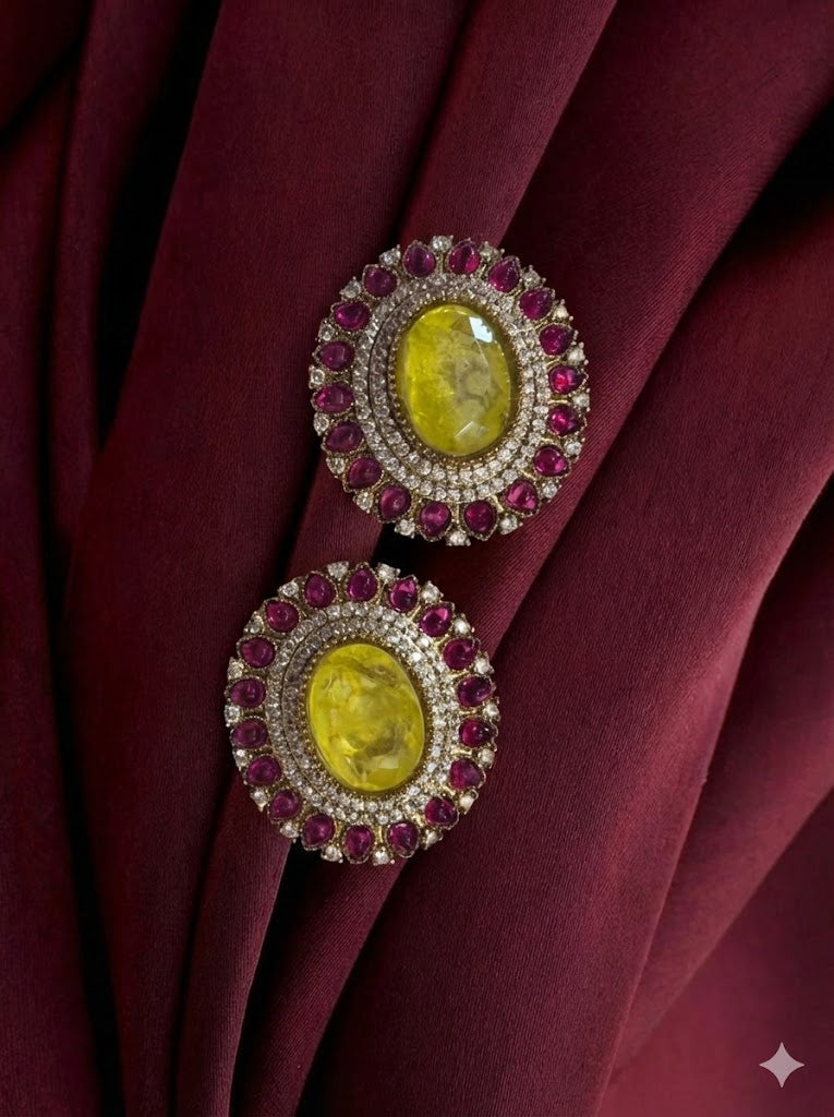 Sun Kissed Haldi Doublet Stone Stud Earrings - Yellow