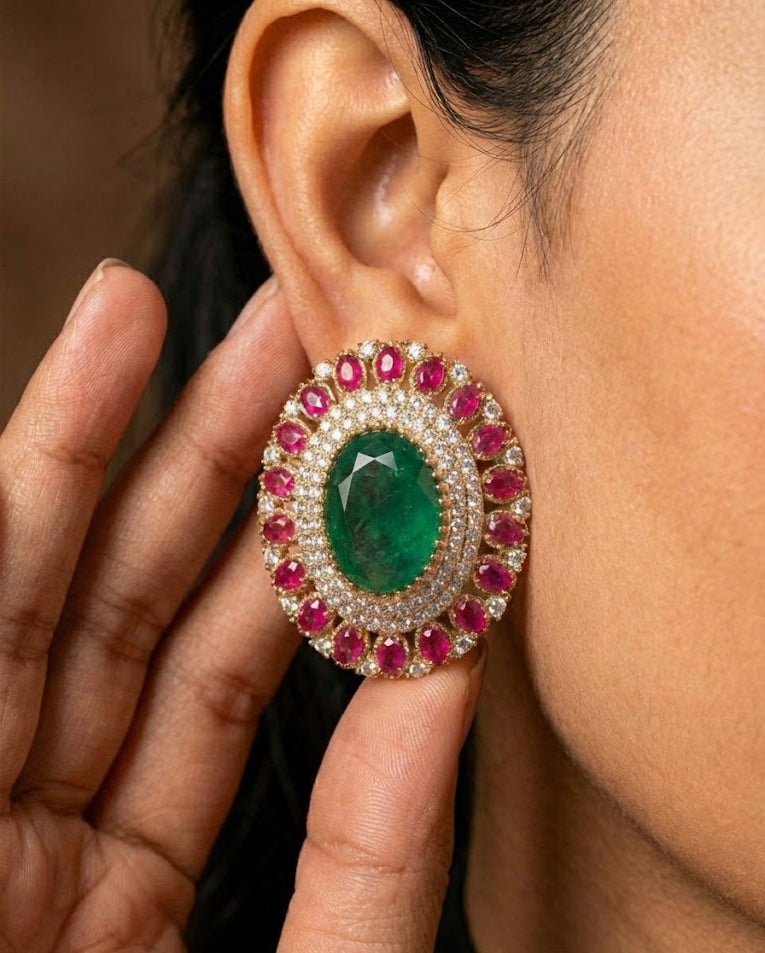 Emerald Green Doublet Stone Stud Earrings
