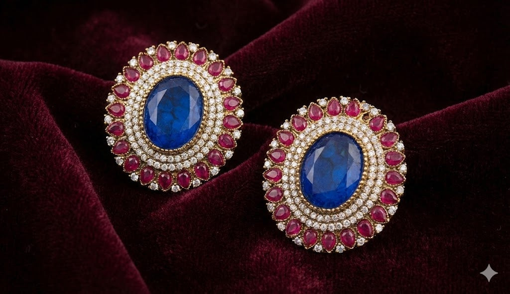 Royal Blue Doublet Stone Stud Earrings - Royal Blue