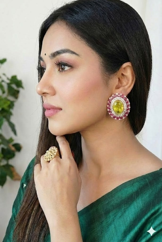 Sun Kissed Haldi Doublet Stone Stud Earrings - Yellow