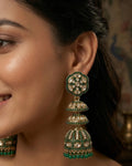Emerald-Toned Kundan Layered Jhumka Earrings