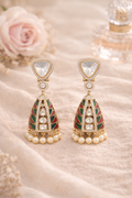 The Geometric Regal Drop Earrings - Pink & Emerald