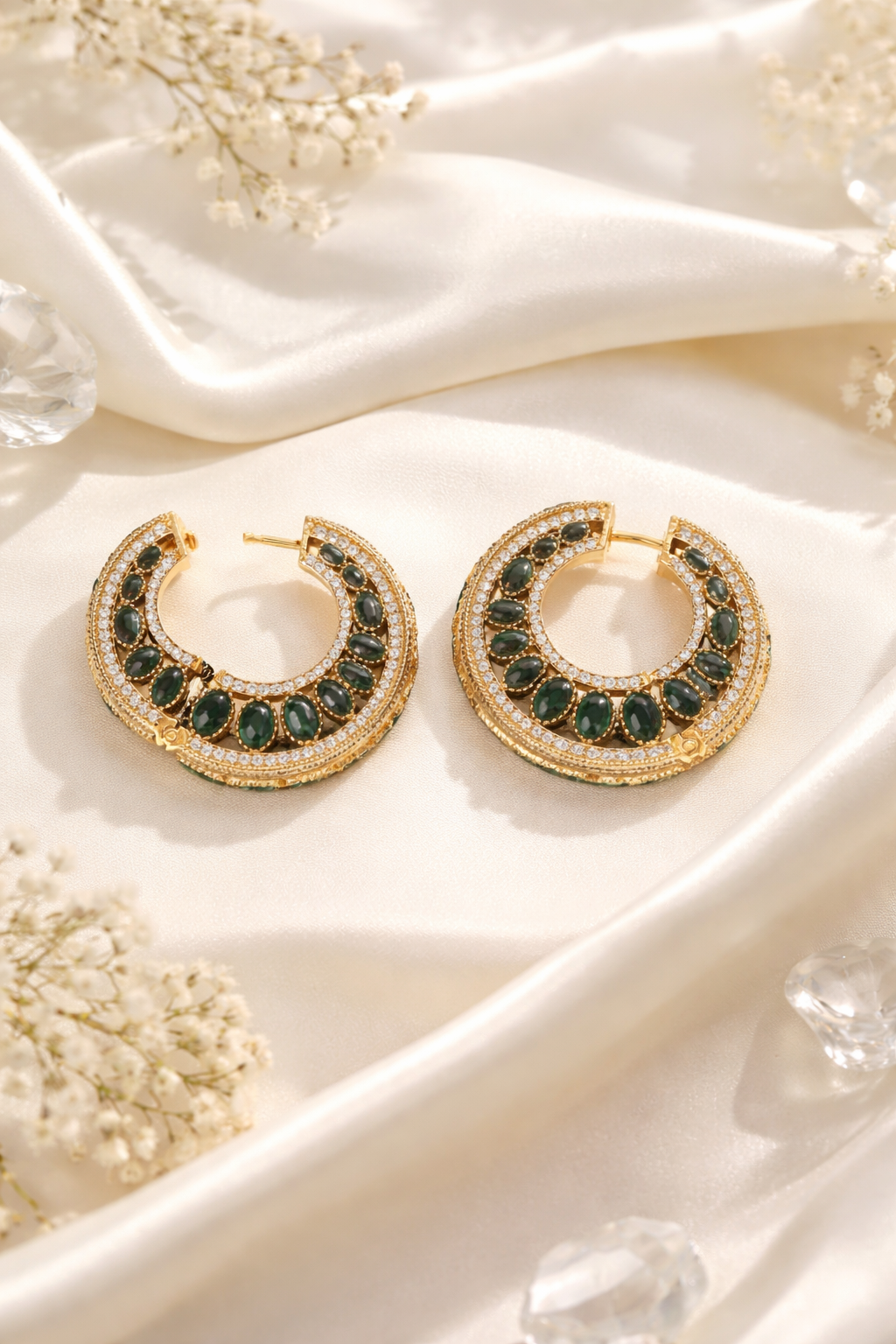 The Gul-e-Rubina Statement Hoops - Emerald Green
