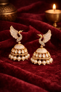 The Royal Hansa: Carved Polki & Pearl Jhumkas - White