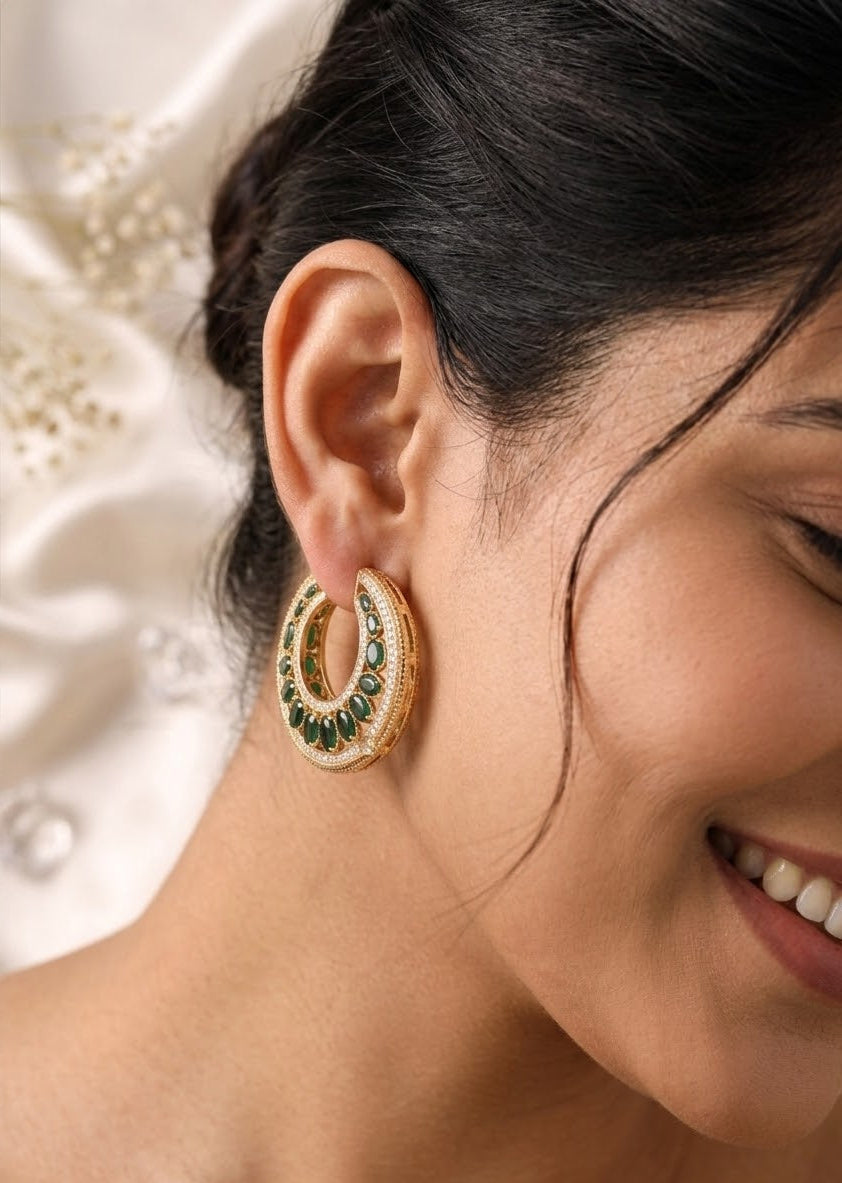 The Gul-e-Rubina Statement Hoops - Emerald Green