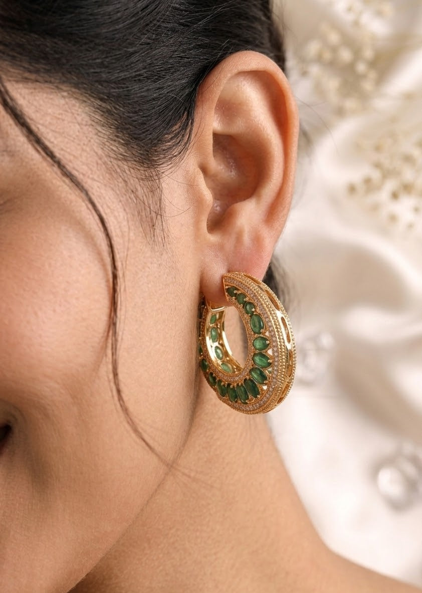 The Gul-e-Rubina Statement Hoops - Emerald Green