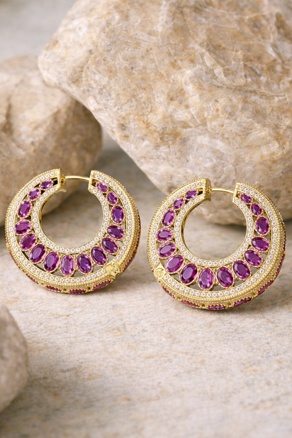 The Gul-e-Rubina Statement Hoops - Ruby Pink