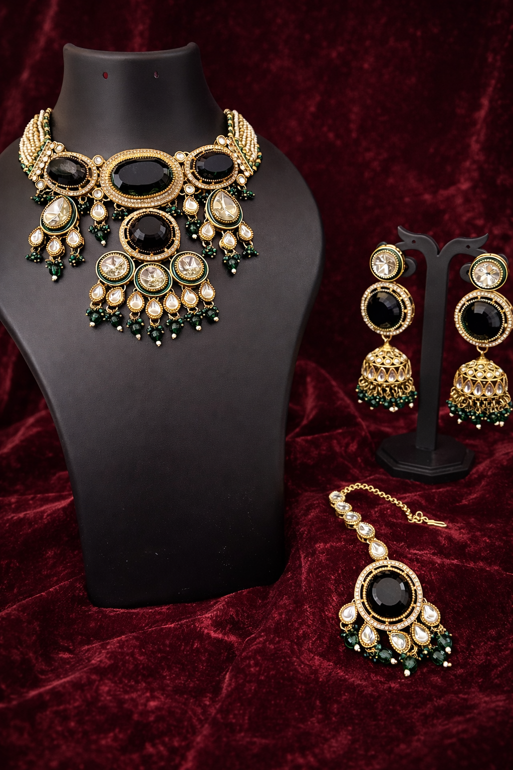 The Jahanara Royal Emerald Green & Pearl Choker Set