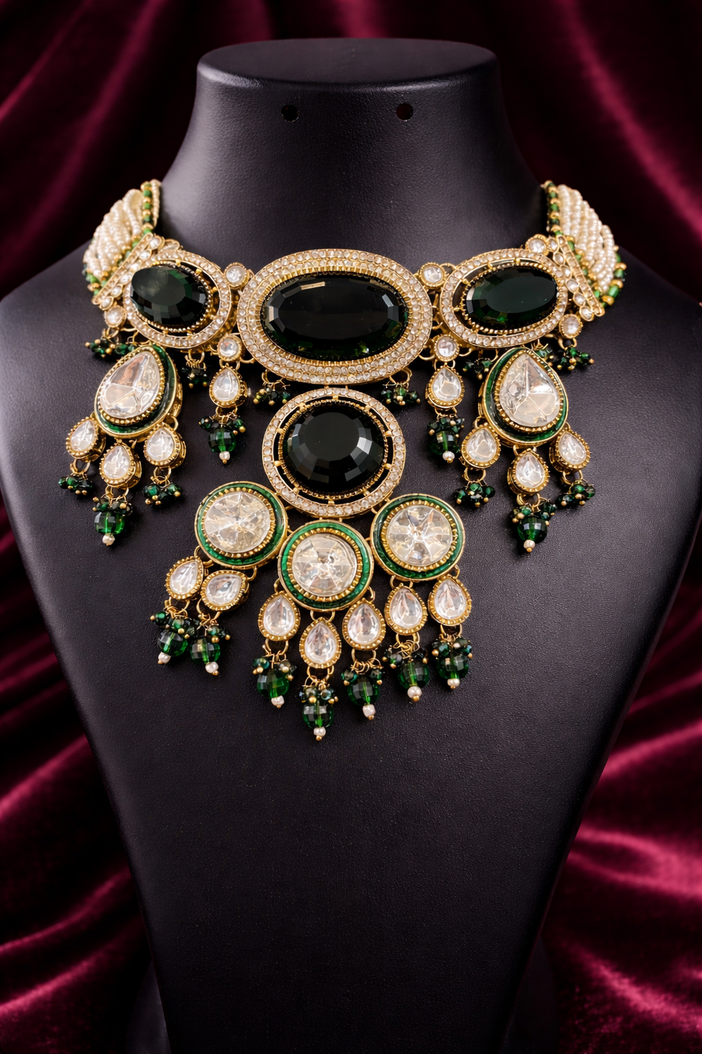 The Jahanara Royal Emerald Green & Pearl Choker Set