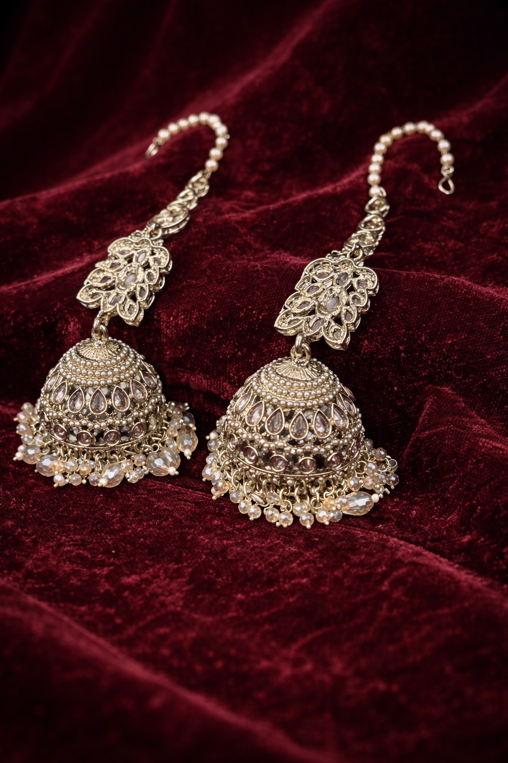 The Zoya Champagne & Pearl Kaan-Chain Jhumkas