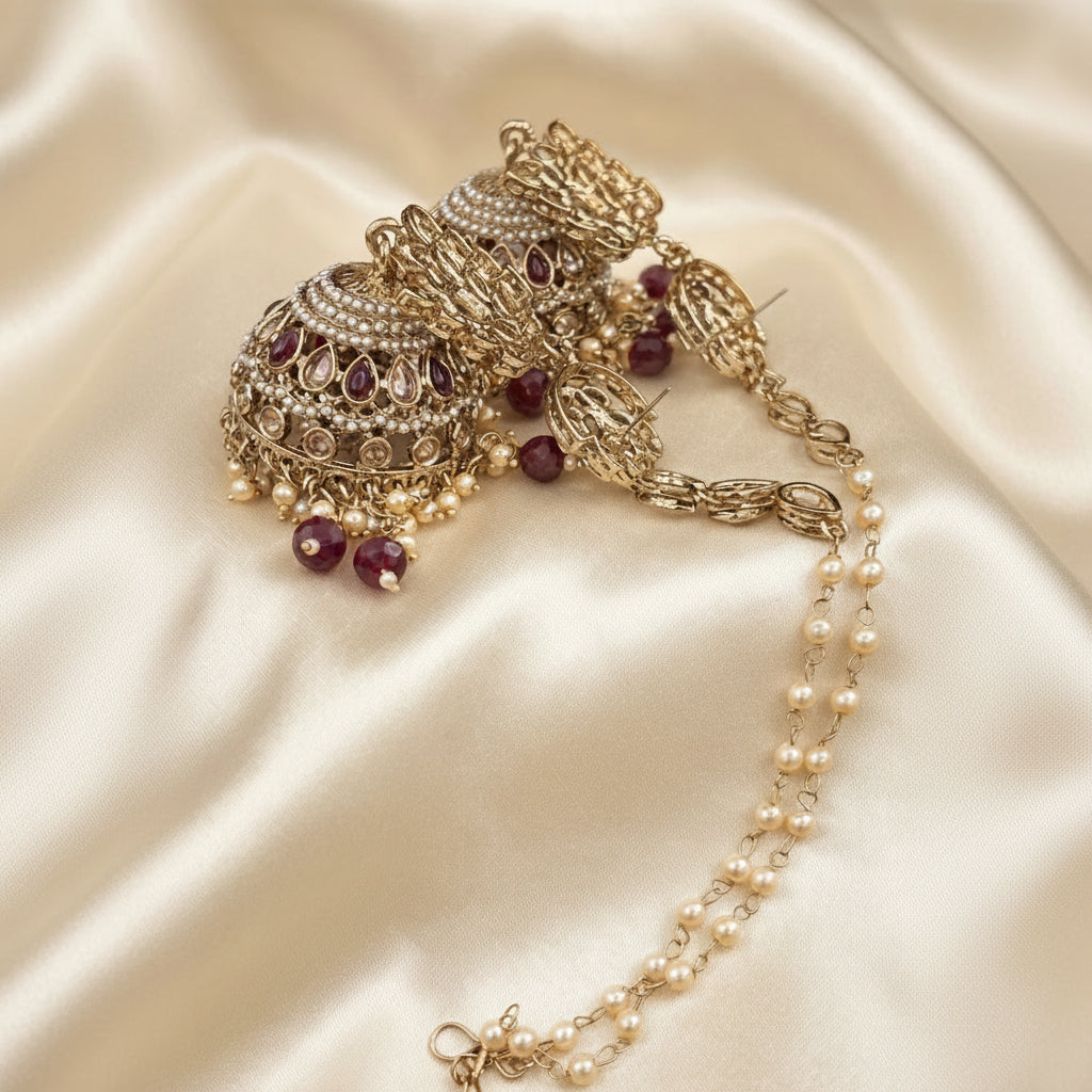 The "Gulmarg" Heritage Jhumka Set with Kaan-Chain