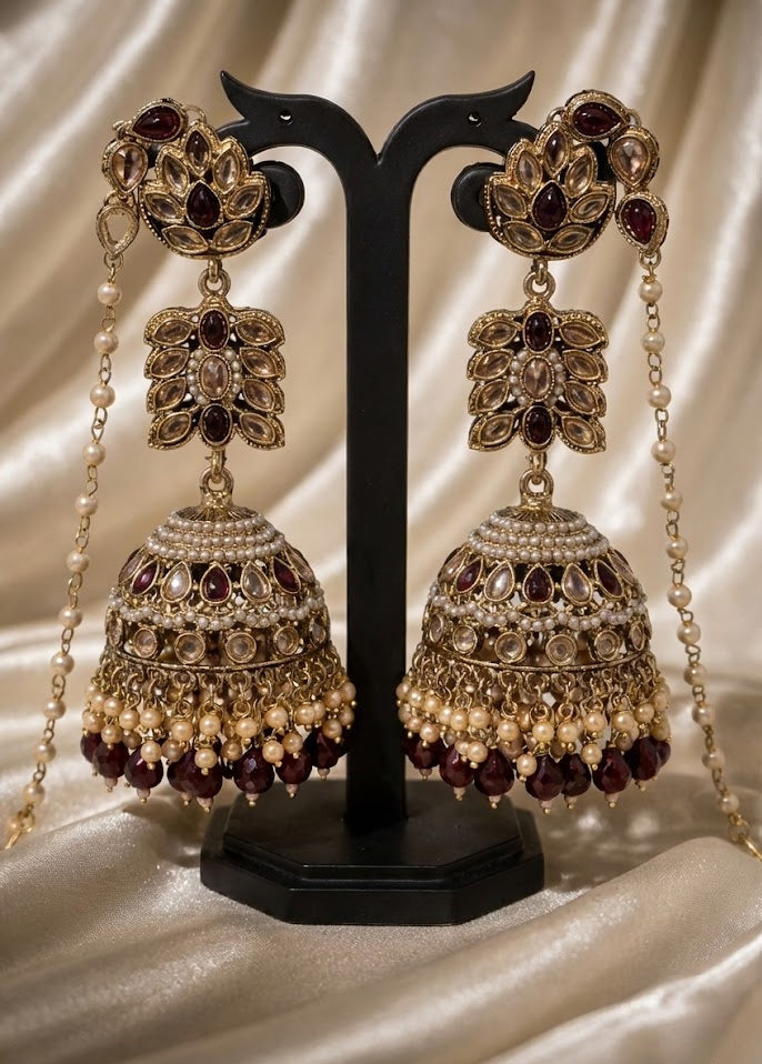 The "Gulmarg" Heritage Jhumka Set with Kaan-Chain