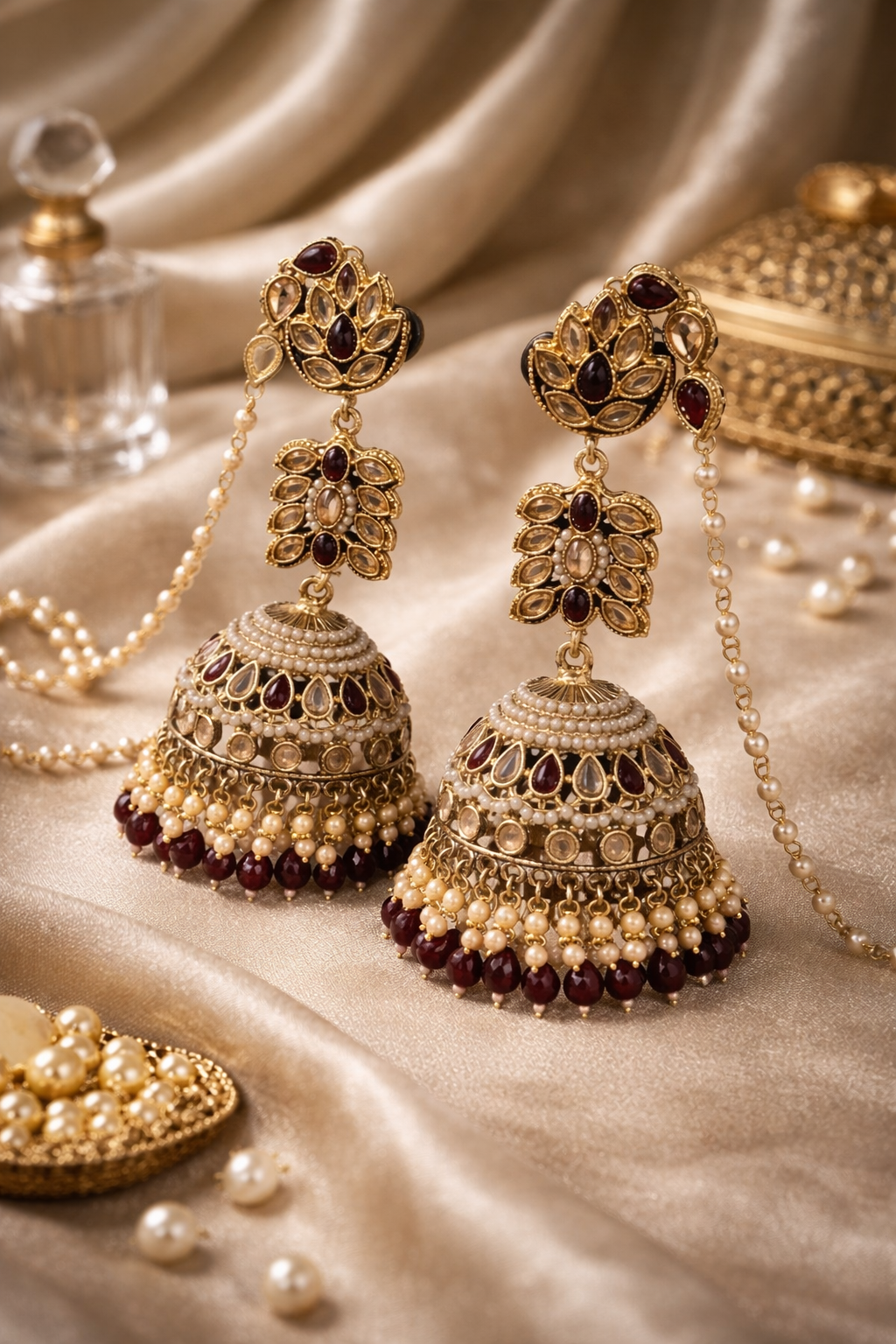 The "Gulmarg" Heritage Jhumka Set with Kaan-Chain